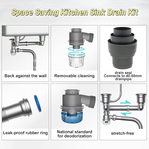 Double Sink Drain Kit Space Saving Kitchen Sink Drain Kit Expandable Flexible 1 - Image 4