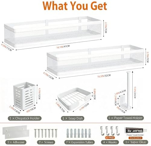 PUSDON 5-in-1 16.5" Extra Long Slim Wall Mount Wrapped Mesh Kitchen Organizer & - Image 3