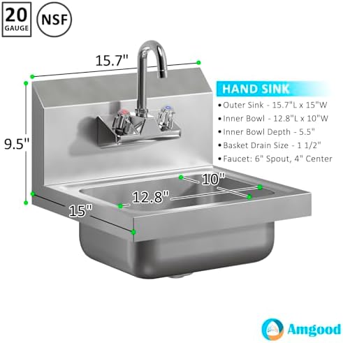 Stainless Steel Wall Mounted Hand Sink 12 in. x 16 in. - Image 3