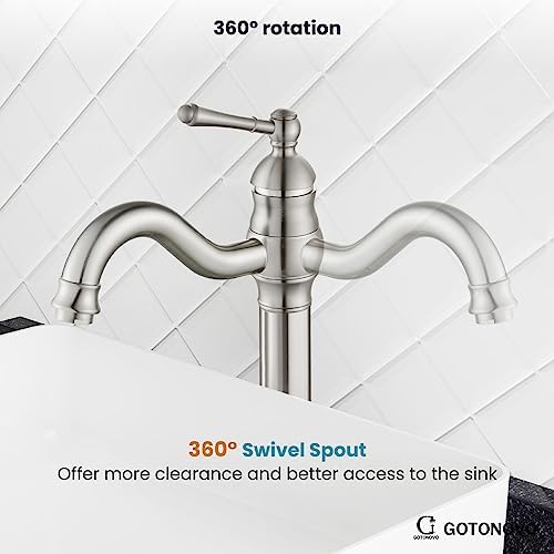 gotonovo Vintage Bathroom Vessel Sink Faucet, Brushed Nickel, No Drain - Image 5