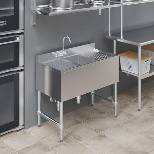 AmGood 36 in. x 19 in. Two Compartment Under Bar Sink - Image 6