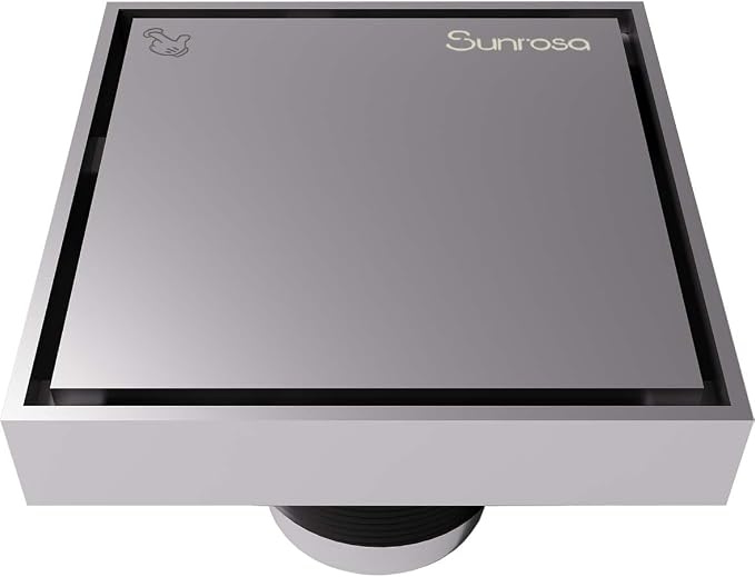 Sunrosa 6 Inch Square Shower Drain, Polished Chrome, 304 Stainless Steel | by ElevateYourEverydayShower