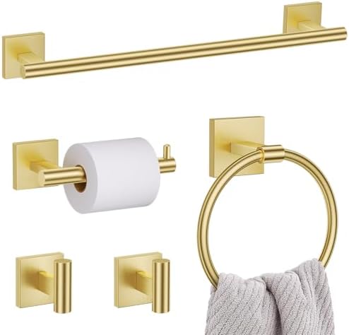 5 Pieces Bathroom Hardware Set Brushed Gold Towel Bar Set Includes 23.6” Towel by LairuierBathroomHardwareSet