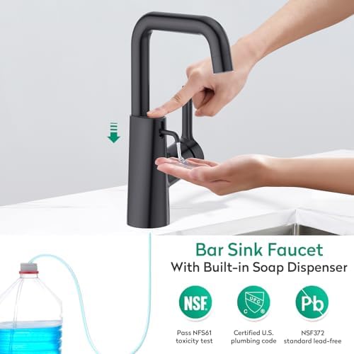 CREA Kitchen Faucets with Soap Dispenser, 360° Swivel Straight Spout Black Bar - Image 2