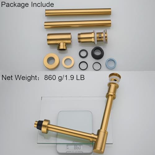 RANDOM Brass P Trap with Bathroom Sink Stopper Kit With Overflow, Champagne - Image 6