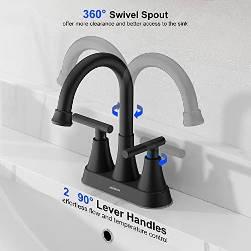 Matte Black Bathroom Faucet, Hurran 4 inch Centerset 2-Handle Lead-Free - Image 3