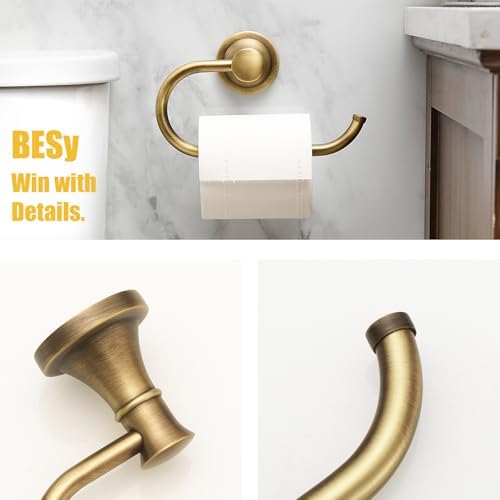 BESy Toilet Paper Holder Wall Mounted Bathroom Tissue Holder Antique Brass - Image 3