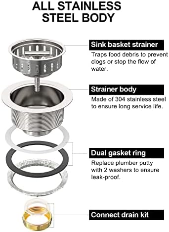 BOTEMY B9171 Kitchen Sink Drain 3 1/2 Inch Kitchen Sink Drain Strainer Assmebly - Image 5