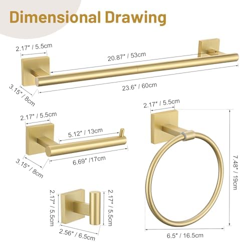 Lairuier 10-Piece Brushed Gold Bathroom Accessories, Towel Bar Set - Image 7