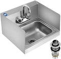 BIEAMA NSF 17" x 15" Hand Sink, Stainless Steel Wall Mount, Side Splashes by BIEAMA