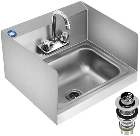 BIEAMA NSF 17" x 15" Hand Sink, Stainless Steel Wall Mount, Side Splashes by BIEAMA
