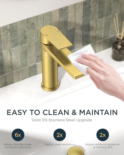 FORIOUS Single Hole Bathroom Faucet Gold, Commercial Faucet - Image 6