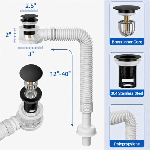 Universal Bathroom Sink Drain Kit, Space-Saving Anti-Odor Bottle Trap - Image 3