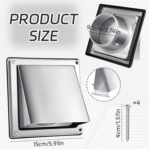 4 Inch Metal Dryer Vent Cover External Extractor Wall Vent Cushioned Stainless - Image 2