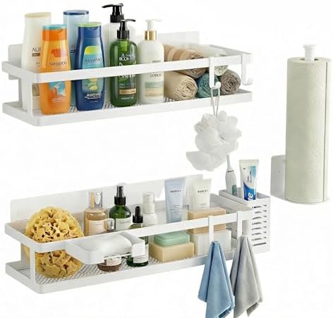 PUSDON 5-in-1 16.5" Extra Long Kitchen Organizer & Shower Caddy Set, Wall Mount by PUSDON