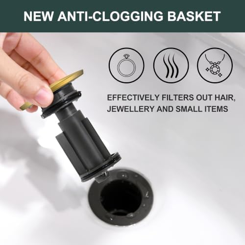 KENES Pop Up Bathroom Sink Drain Without Overflow Brushed Gold Pop Up Drain - Image 4