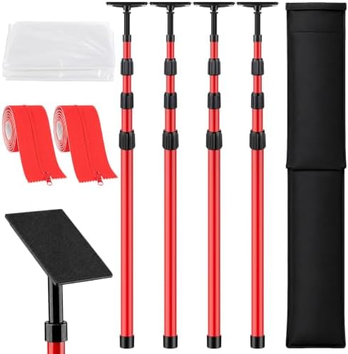 12FT Dust Barrier Poles, 4 Pack Spring Retractable Zipper Wall Poles by NouraVita
