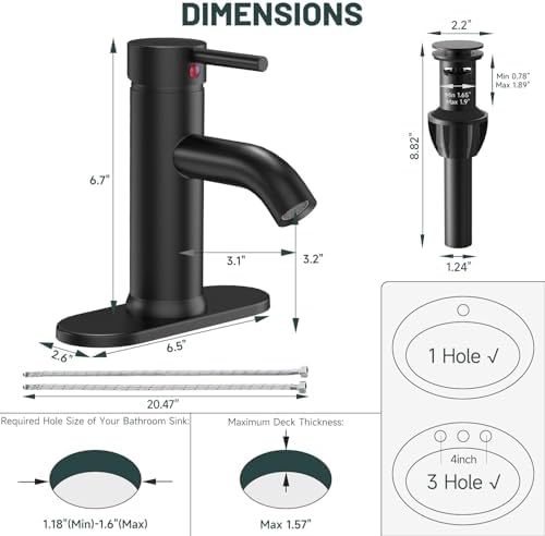 Matte Black Bathroom Faucet for 1 or 3 Holes - Image 2