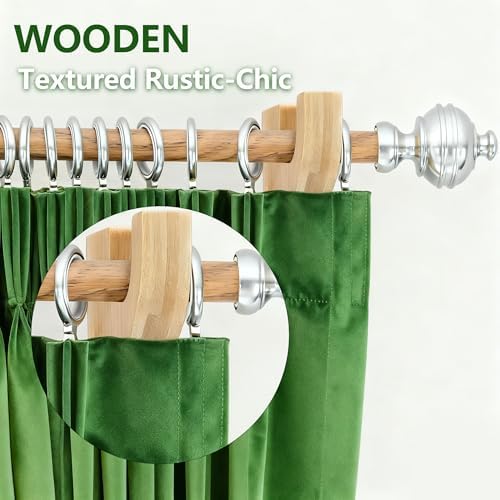 4 Pack Curtain Hooks for Wall, Wooden Shower Rod Holder - Image 3