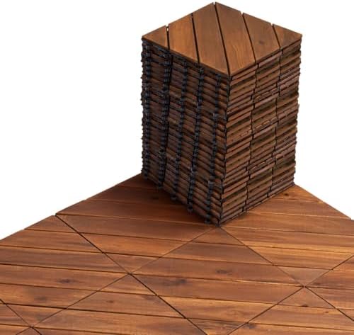 27 PCS Interlocking Deck Tiles, Diagonal Pattern 12"x12" Acacia Wood Outdoor by Unknown