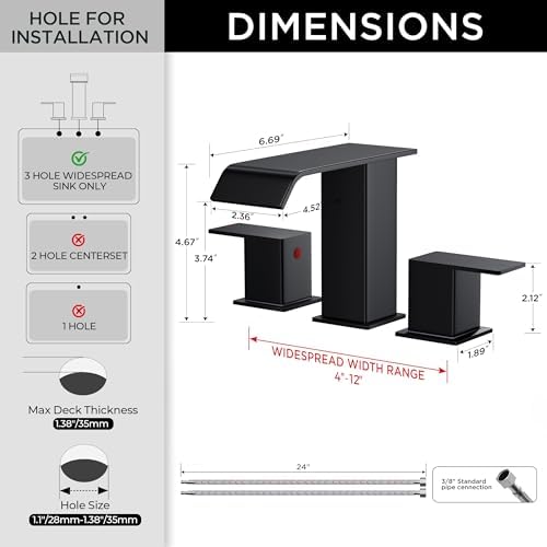 FORIOUS Bathroom Faucet 3 Hole 8 Inch Widespread Sink 2 Pack Matte Black - Image 2