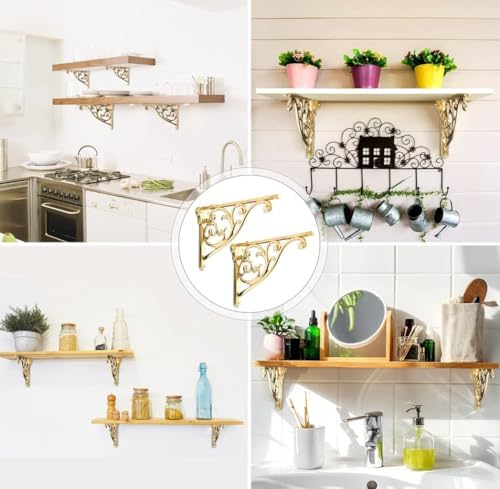 Shelf Brackets 4 Inch 4 Pack Heavy Duty Gold Wall Bracket Victorian Kitchen - Image 4