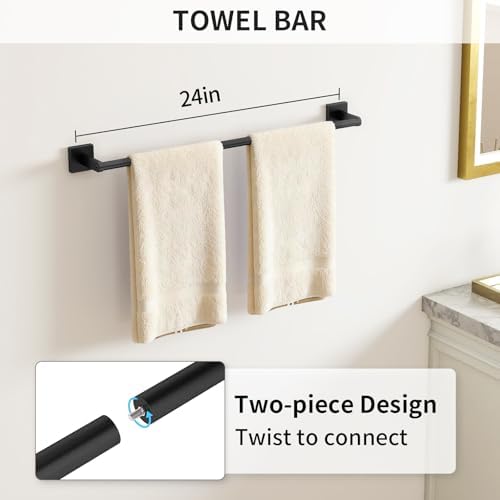 KLJKPA Black Bathroom Accessories Set, 24 inch Towel Racks - Image 3