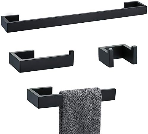 4 Pieces Bathroom Hardware Accessories Set Black Towel Bar Towel Holder Robe by TNOMS