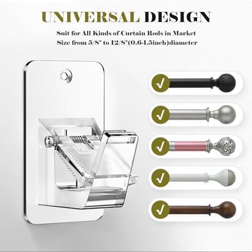 No Drill Curtain Rod Brackets, Universal Curtain Rod Holder, 4 Pack Self - Image 2