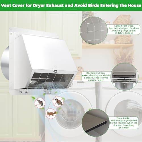 6 Inch Hooded Wall Vent with Flap and Mesh, 6 inch Dryer Vent Cover, Wall Mount - Image 3