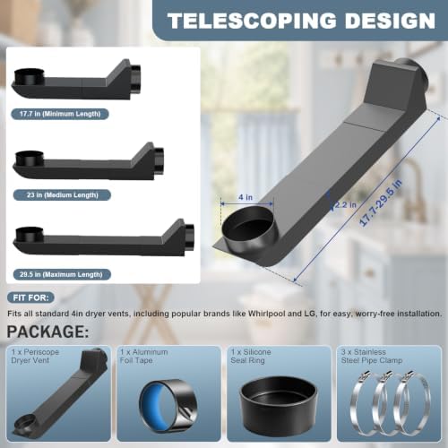 4" UD48S Telescoping Dryer Vent Kit, Stainless Steel Periscope Dryer Vent - Image 2