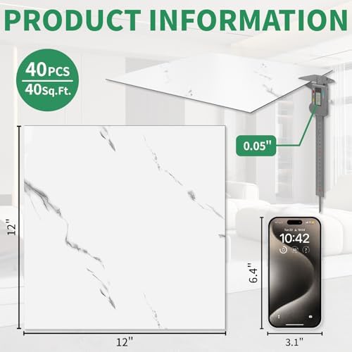 40 Pack Cover 40 Sq.Ft Peel and Stick Floor Tiles, 12” x 12” Self Adhesive - Image 3