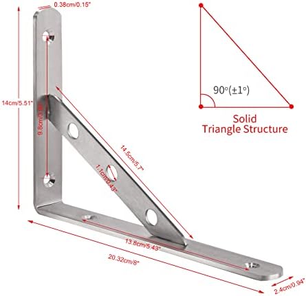 YUMORE 8 Inch Shelf Bracket, Heavy Duty L Bracket, 2 Pack - Image 6