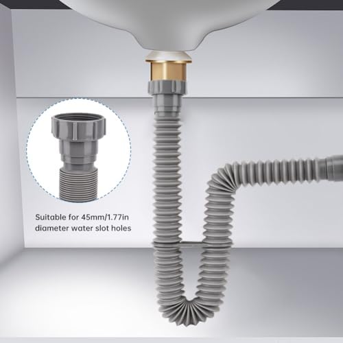 Double Sink Drain Kit, Flexible Sink Drain Pipe 1-1/2 inch Trap Fits Sin-k Bowl - Image 3