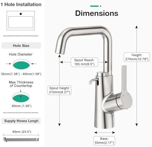 CREA Kitchen Faucets with Soap Dispenser, Swivel Right Angle Spout Bar Sink - Image 6