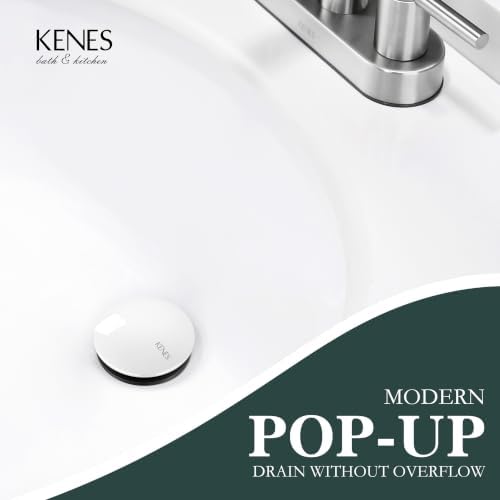 KENES White Bathroom Sink Drain Without Overflow, Ceramic Pop Up Sink Drain - Image 2