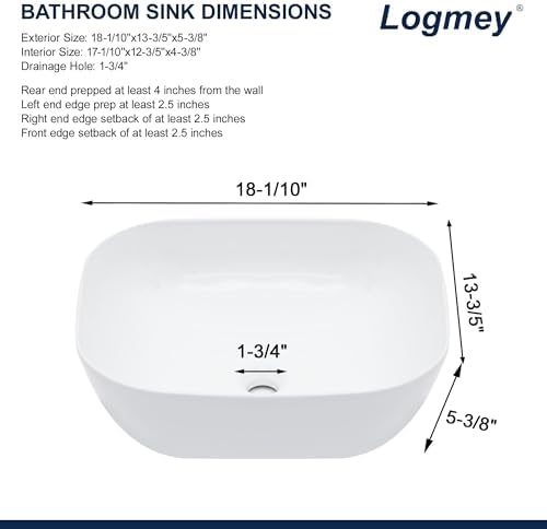 Logmey 18 Inch Bathroom Sink 18x14 Countertop Vessel Sink Rectangular Large - Image 4