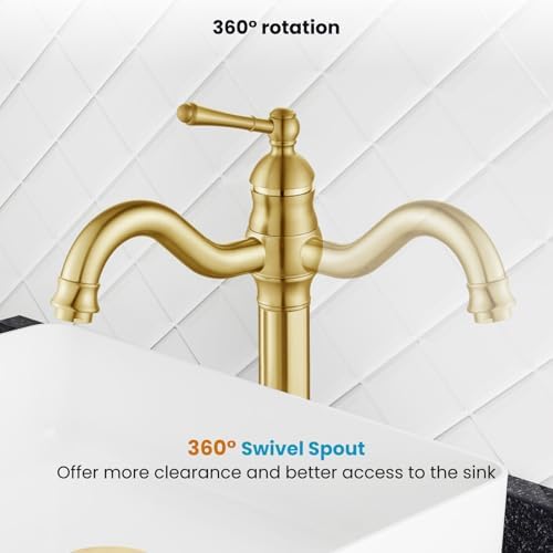 gotonovo Vintage Bathroom Vessel Sink Faucet, Brushed Gold, - Image 5