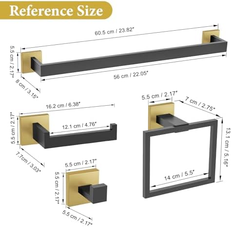 TURS 5-Piece Bathroom Hardware Set Matte Black and Gold Towel Bar Set Bath - Image 7