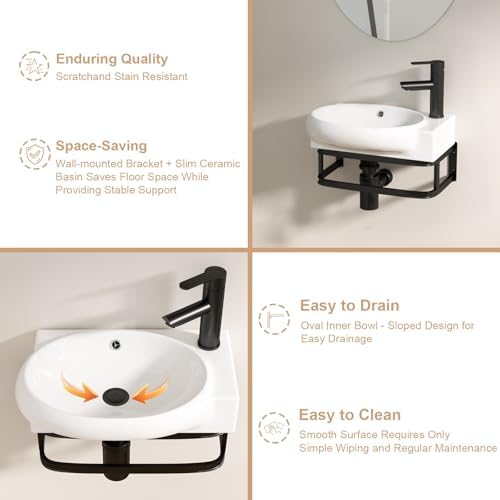 Logmey 17 Inch Wall Mount Corner Bathroom Sink 16.73"x11" Floating Sinks White - Image 6