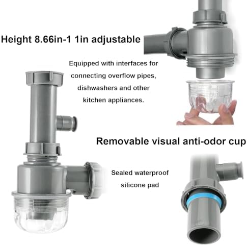 Kitchen Sink P-Trap Kit, 1-1/2 Inch Adjustable Drain Pipe - Image 5