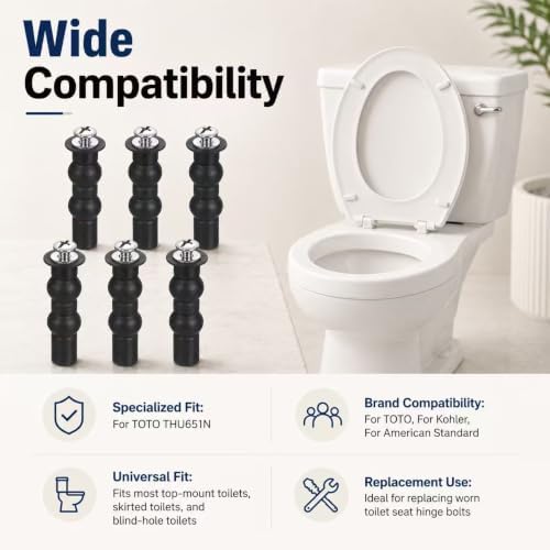 Toilet Seat Screws Replacement Kit, Universal Top Mount Bolts, 6 Pack - Image 3