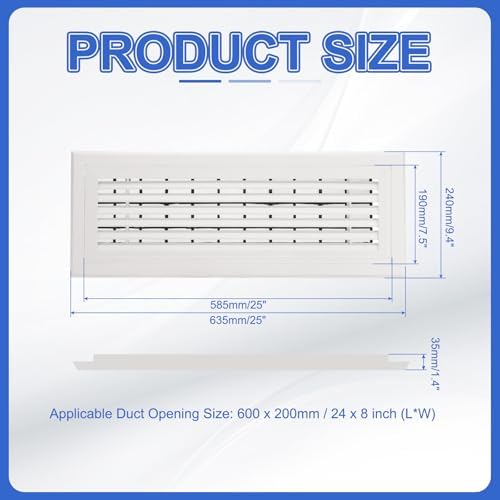PATIKIL 24x8 Inch Plastic Ventilation Grille, Return Air Vent Cover Removable - Image 2