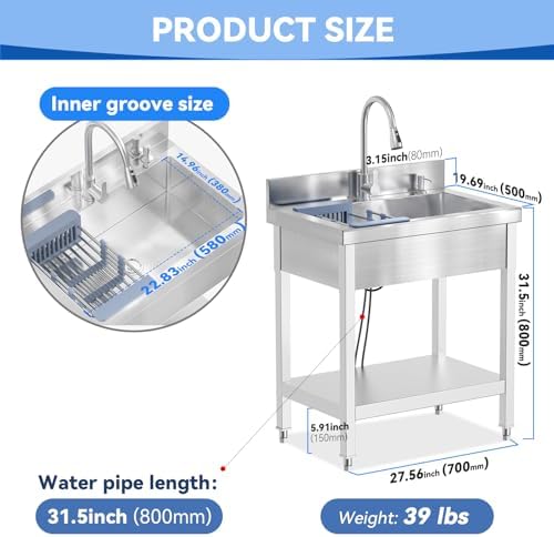 Stainless Steel Utility Sink, Hoses and Drain Kit - Image 2