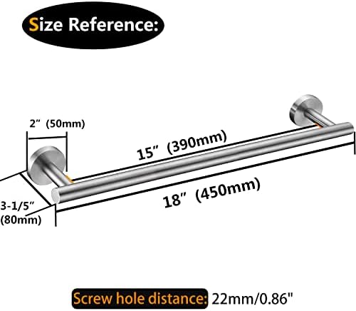 Nolimas Brushed Nickel Bath Towel Bar Single Bars Towel Rack Rod Classic Wall - Image 3