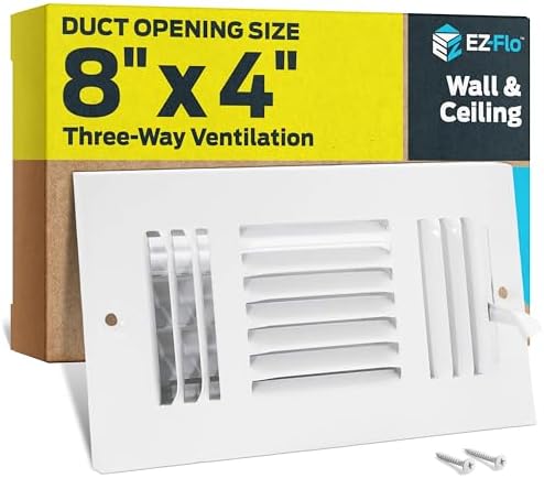 EZ-FLO 8 x 4 Inch Three-Way Ventilation Steel Sidewall/Ceiling Register by EZ-FLO