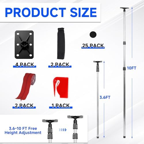 10FT Dust Barrier Poles Kit, 4 Pack, Extendable, 2 Zippers & Carry Bag - Image 3