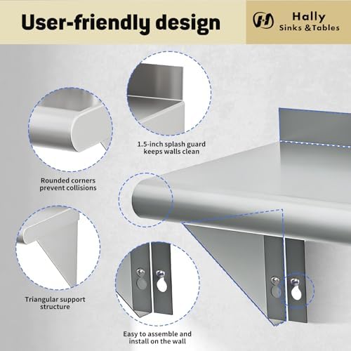 Hally Stainless Steel Shelf 2 Pack Wall Mounted Metal Shelves 12"x72" NSF - Image 5