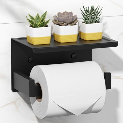 HITSLAM Toilet Paper Holder Matte Black, Adhesive Wall Mount, No Rotation by HITSLAM