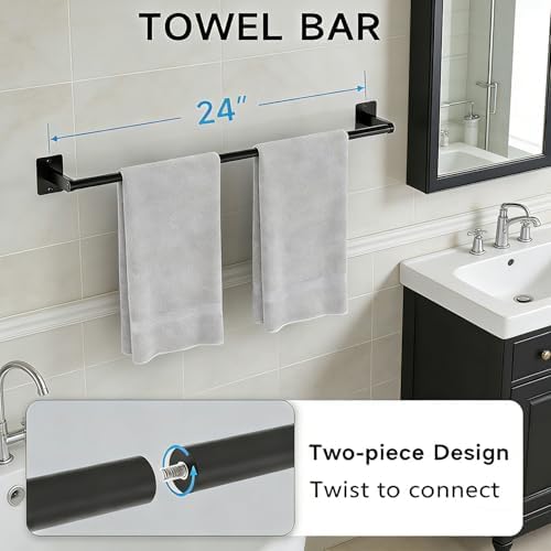Matte Black Bathroom Accessories Set, 5 Pieces Bathroom Hardware Set, 24 inch - Image 3